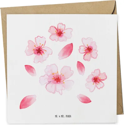Produktbild von Mr. & Mrs. Panda Grußkarte Kirschlüten Meer - Weiß - Geschenk, Klappkarte, anlasskarte, Blütenmuster, Kirschblüten, Glückwunschkarte, doppelkarte, Blüten, Blumen, Muster