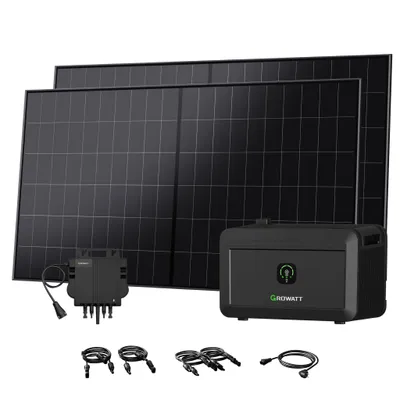 Produktbild von Powerness® Balkonkraftwerk mit Speicher, Growatt NOAH 2000 Speicher mit 2 x LONGi 525W BC Bifaziale  Solarmodule und Growatt NEO-800M-X(0% VAT)