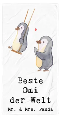 Produktbild von Mr. & Mrs. Panda Badehandtuch Pinguin Beste Omi der Welt - Weiß - Geschenk, Frottee-Handtuch, Mitbringsel, Geschenkidee, Geburtstag, Bester, Oma, Handtuch, Strandtuch
