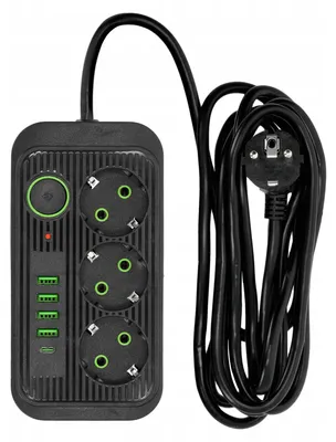 Produktbild von Kobi Steckdosenleiste 3m Schwarz mit 3 Steckplätzen und 5 USB-Anschlüssen