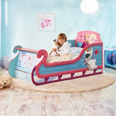 Produktbild von Worlds Appart Kleinkinderbett für Mädchen im Schlittendesign von Disney Die Eiskönigin, mit Stauraum, 452FON