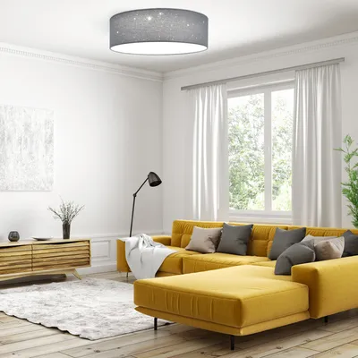 Produktbild von Navaris LED Deckenleuchte 40cm - Dimmbar Farbtemperaturwechsel Fernbedienung - 22W Stoff Hellgrau Sternenhimmel - Wohnzimmer Lampe Schlafzimmer