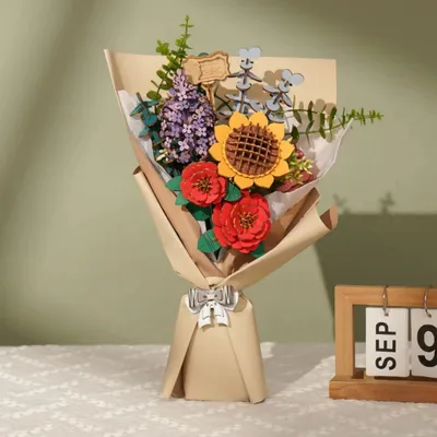 Obrázok produktu pre 3D drevené puzzle s kyticami kvetov, 581 dielikov, DIY remeselná sada, udržateľný ručne vyrobený darček, kreatívna dekorácia pre tínedžerov a dospelých
