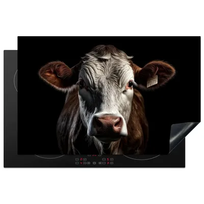 Produktbild von KitchenYeah© Herdabdeckplatte Kühe - Tiere - Porträt - Schwarz , 81x52cm, Küche Deko, Glaskeramikkochfeld Herdabdeckung, Abdeckplatte fùr Kochfeld