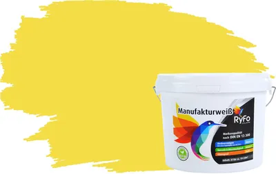 Produktbild von RyFo Colors Bunte Wandfarbe Manufakturweiß Zitrusgelb 3l - weitere Gelb Farbtöne und Größen erhältlich, Deckkraft Klasse 1, Nassabrieb Klasse 1