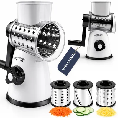 Produktbild von WELLHAUS Trommelreibe für Gemüse und Käse, 3-in-1, Multifunktional