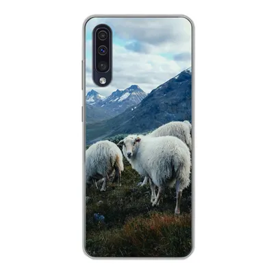 Produktbild von MuchoWow® Handyhülle Schutzhülle Hülle für Samsung Galaxy A30s Schafe - Natur - Berge Silikon Softcase Handy Hülle - Karteninhaber