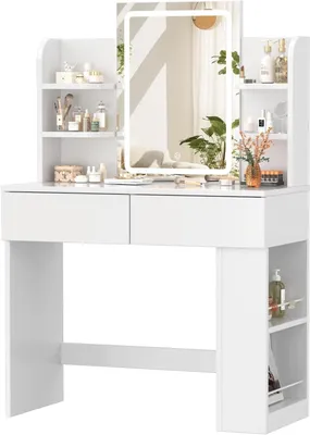 Image de Table de maquillage - Meuble de rangement pour maquillage - Commode de maquillage - Table de maquillage - Coiffeuse - Blanc