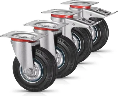 Zdjęcie produktu dla Kółka skrętne z hamulcem - Zestaw 4 - 125 mm - Kółka transportowe - Kółka do dużych obciążeń - Nośność 150 kg