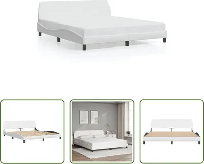 Produktbild von The Living Store Bettgestell mit Kopfteil Weiß 180x200 cm Kunstleder