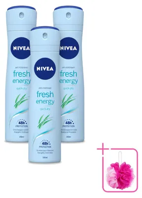 Immagine prodotto di 3 deodoranti spray Nivea Fresh Energy - 150 ml - confezione risparmio - 3 pezzi
