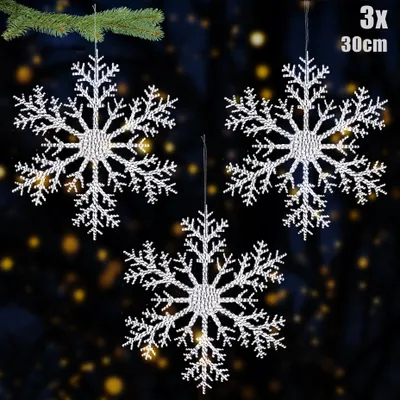 Produktbild von com-four® 3x Große Deko Anhänger Schneeflocken - 30 cm Schneeflocken-Anhänger
