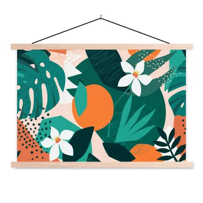 Produktbild von MuchoWow® Textilposter Blumen - Obst - Dschungel 60x40 cm mit holzfarbenen Rahmen - Bilder