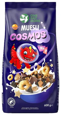 Produktbild von OneDayMore | Kinder Müsli Cosmos | Mit Granola weißer Schokolade Keksen und Getreideringen 600 g