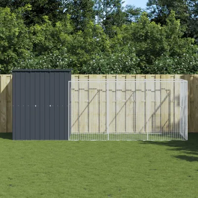 Zdjęcie produktu dla VidaXL Buda dla psa z wybiegiem 165x455x181 cm stal ocynkowana antracyt