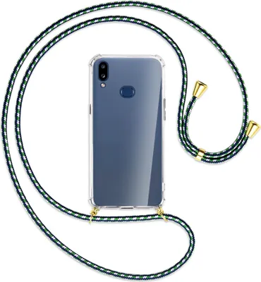 Produktbild von Handykette Backcover-Schutzhülle mit Band (Metall goldfarben) für Samsung Galaxy A10s - grün/blau/weiß