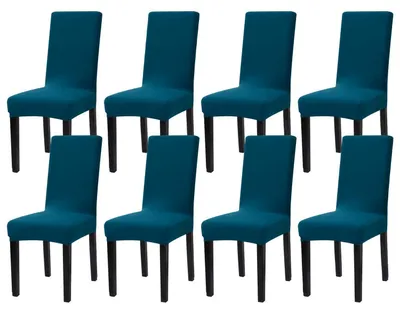 Productafbeelding van 8 stoelhoesjes, stretch, afneembaar, wasbaar, blauw