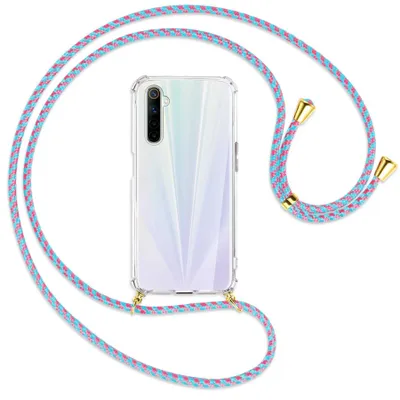 Produktbild von Handykette Backcover-Schutzhülle mit Band (Metall goldfarben) für Realme 6 / 6S - pink/mint