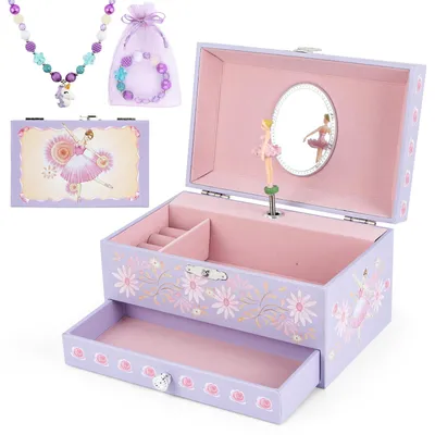 Image de Boîte à bijoux musicale avec tiroir, rose, pour colliers et bracelets, pour enfants