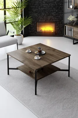Produktbild von Skye Decor, Black Line - Walnut, Black, Couchtisch, Nussbaum, 100 % MELAMINBESCHICHTETE SPANPLATTEN, 80 x 80 x 40 cm