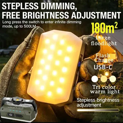 Produktbild von Wiederaufladbare LED-Campinglampe mit Magnet, 4000-mAh-Akku, 4 Lichtmodi, Dimmfunktion und USB-C