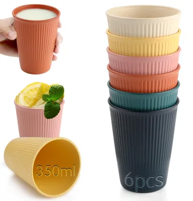 6er-Set wiederverwendbare Becher 350 ml, PP, BPA-frei, mikrowellengeeignet