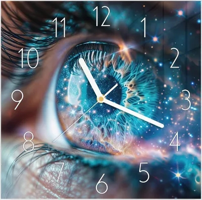 Produktbild von Wanduhr aus Glas mit Motiv Galaktisches Auge- 30 x 30 cm - inkl. Aufhängesystem