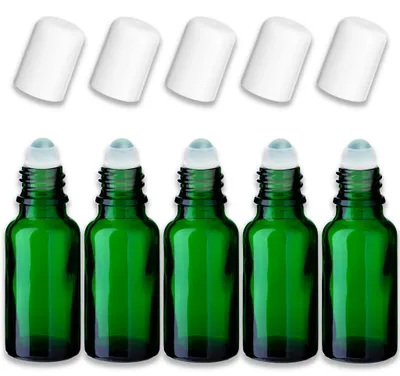 Produktbild von 5x Grüne Glasflasche 20 ml Roll-On mit weißem Verschluss – Fläschchen
