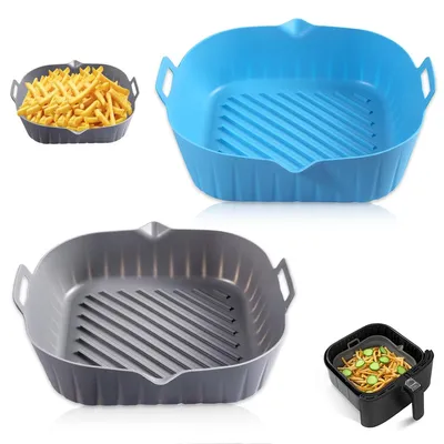 Produktbild von Quadratische Silikon-Einsätze 22 cm, 2 Stück, antihaftbeschichtet, lebensmittelecht, wiederverwendbar, für Töpfe, Backformen, Körbe, Schüsseln, Backöfen und Heißluftfritteusen