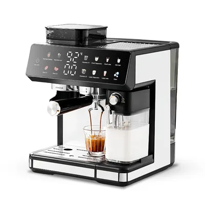 Image de Machine à café Zimilo avec moulin, 1350 W, double chaudière et double pompe, entièrement automatique, mousseur à lait, 2,7 l, écran tactile