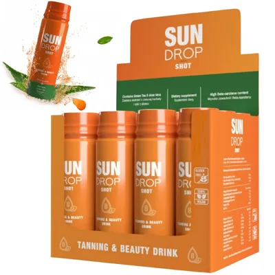 Obrázek produktu pro Shot na opalování Sun Drop 12 ks solárium a slunce podpora opálení příprava pokožky rovnoměrný efekt