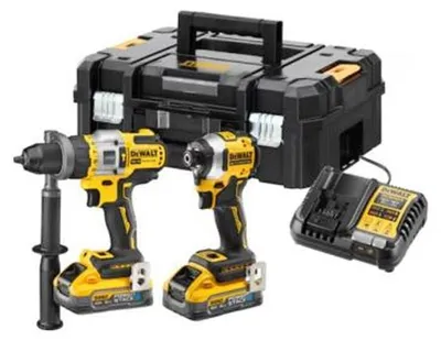 Image de Pack 2 Outils Brushless DEWALT DCK2052H2T-QW XR 18V - Perceuse Percussion DCD999 + Visseuse à Chocs DCF850 + 2 batteries POWERSTACK 5Ah Li-Ion + Mallette TSTAK