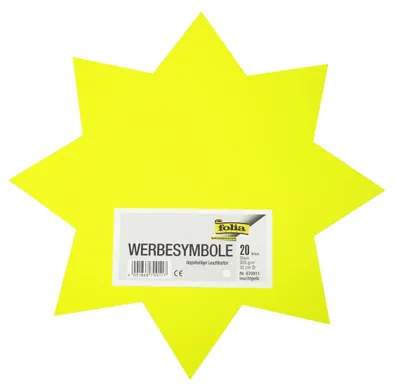 Zdjęcie produktu dla Folia reklamowa 300 g/m² Gwiazda 18 cm, dwustronna, 20 sztuk, jasnożółta