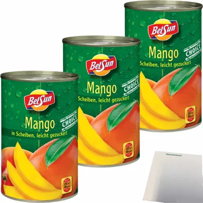 Produktbild von BelSun Mango in Scheiben leicht gezuckert 3er Pack (3x425ml Dose) + usy Block