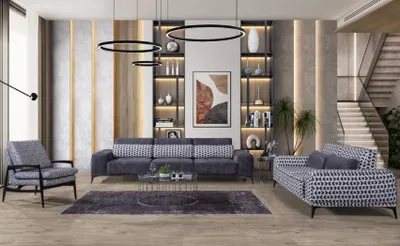 Produktbild von Graues Wohnzimmer Sitzgarnitur Exklusiver Dreisitzer Einsitzer 3tlg  4+3+1