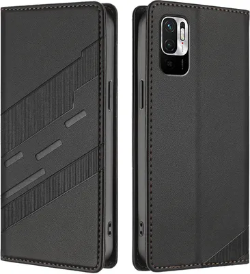 Produktbild von Hülle für Xiaomi Redmi Note 10 5G/Poco M3 Pro, Kunstleder Brieftaschen Handyhülle mit Kartenfach und Standfunktion Schwarz