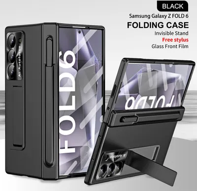 Obrázek produktu pro Pouzdro na Samsung Galaxy Z Fold 6 magnetická ochrana pantu s držákem na pero, galvanizované PC kryt s ochranou objektivu a displeje černé