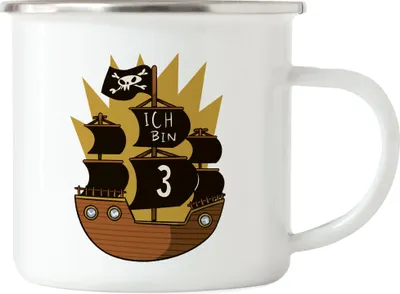Produktbild von Geburtstag 3 Jahre Emaille Tasse 3 Jahre 3. Geburtstag Piraten Pirat Motto