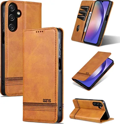 Produktbild von Leder Hülle für Samsung Galaxy A15 5G/4G, Klapphüllen Brieftasche Magnetverschluss Ständer Schutzhülle Gelb