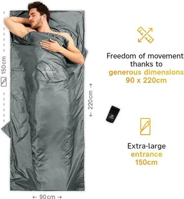 Zdjęcie produktu dla Wodoodporny śpiwór podróżny z mikrofibry – lekki – 90 x 220 cm – szary