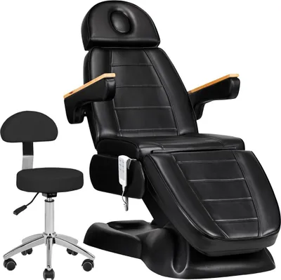 Productafbeelding van Elektrische schoonheidssalon fauteuil Sillon Lux 273b, met 3 motoren, inclusief krukje, model 304, zwart