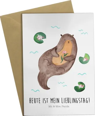 Produktbild von Mr. & Mrs. Panda babykarte Otter Seerose - Weiß - Geschenk, osterkarten, einladungskarten, weihnachtskarten, Lieblingstag, Fluss, Grußkarte, glückwunschkarten, Seeotter