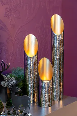 Produktbild von FIRAT Teelichthalter - H.40cm x D.6,2cm - Aluminium - silberfarben