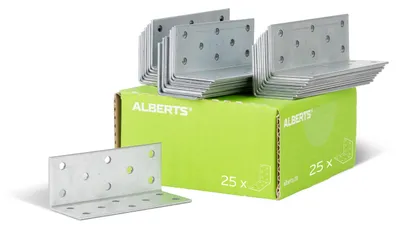 Zdjęcie produktu dla Alberts 848392 Łączniki kątowe, ocynkowane metodą Sendzimira, 40 x 40 x 100 mm, zestaw 25 sztuk