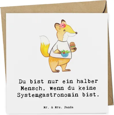 Produktbild von Mr. & Mrs. Panda Grußkarte Systemgastronomin Herz - Weiß - Geschenk, doppelkarte, Klappkarte, Glückwunschkarte, anlasskarte, faltkarte