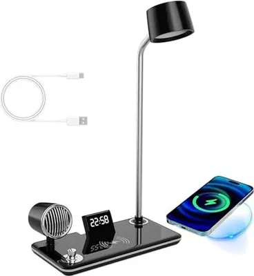 Produktbild von LED -Tischlampe 15 W drahtloses Ladegerät Bluetooth Lautsprecher Schreibtisch Touch Control Dimmable 3 Farben Lesen Kinder Elektronische Uhr Lichtstud