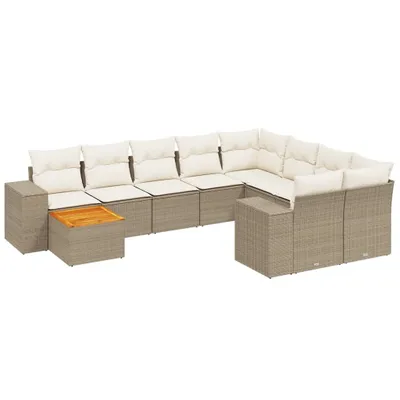 Produktbild von vidaXL 11-tlg. Garten-Sofagarnitur mit Kissen Beige Poly Rattan