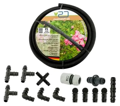 Produktbild von CS Perlschlauch Premium 25m inkl. Starterset – eco Tropfschlauch für Garten, Beet und Hecke – nachhaltiger und wassersparender Bewässerungsschlauch – flexibel verlegbar und umweltfreundlich