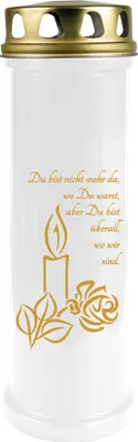Produktbild von Grabkerze Weiß ( Druck Gold ), Brenndauer: 100 Stunden, Motiv: Kerze