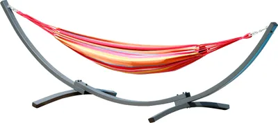 Produktbild von ALEOS. 375cm Hängemattengestell für 1 Person Gestell aus Metall mit Tuchhängematte CAPRI-MONA - Hängemattenständer - Metallgestell mit Hängematte, Ketten und Karabiner für Garten und Camping